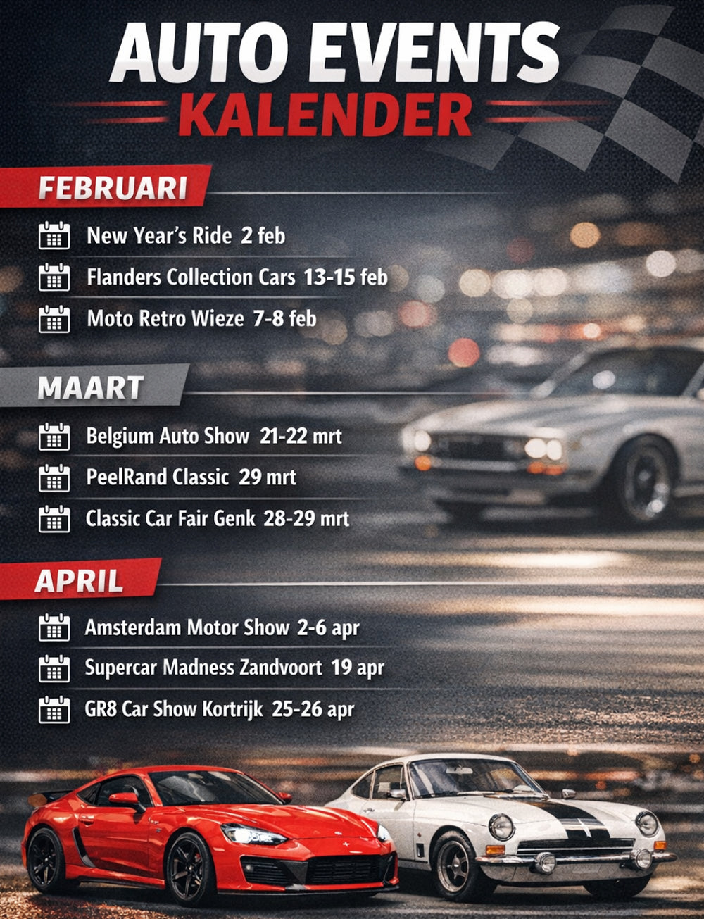 Auto-evenementen Voorjaar 2026 Nederland & België