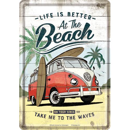 Metalen postkaart VW Bulli Beach | Nostalgic-Art