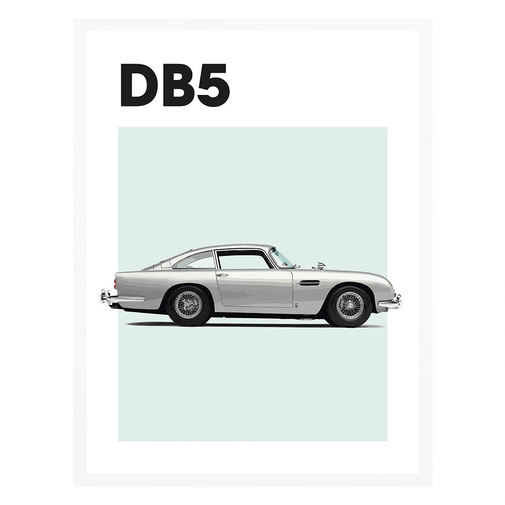 Gerahmtes Poster Aston Martin DB5 (A3) | Schwarz, Weiß oder Holz