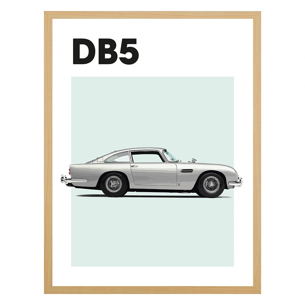 Gerahmtes Poster Aston Martin DB5 (A3) | Schwarz, Weiß oder Holz