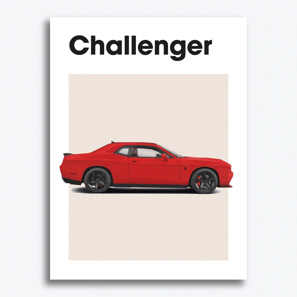Dodge Challenger Auto rood Poster