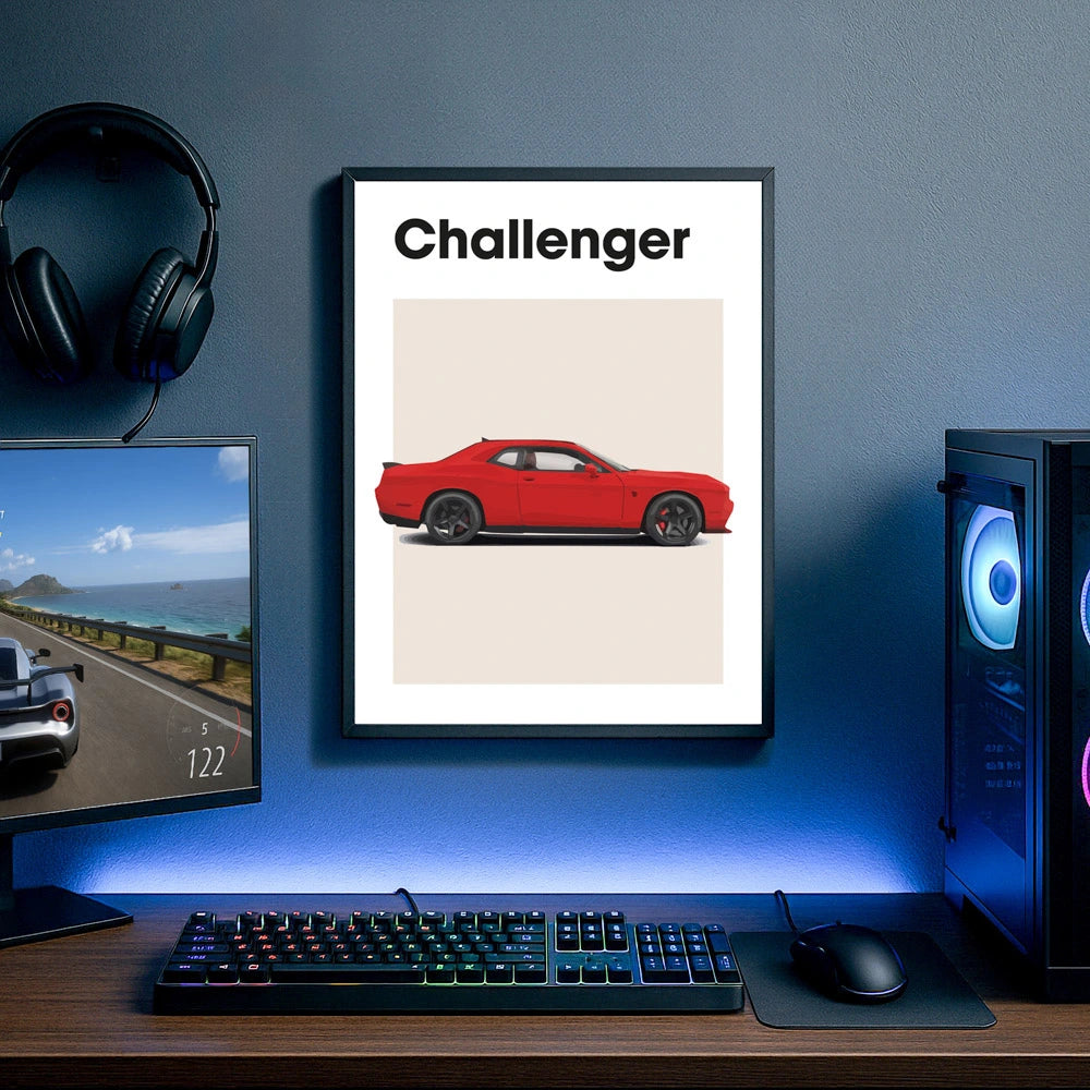 Dodge Challenger Auto rood Poster