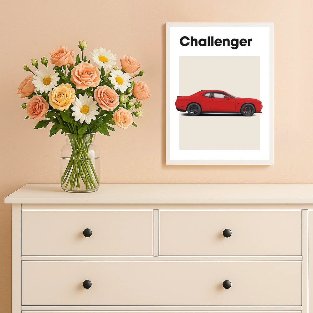 Dodge Challenger Auto rood Poster