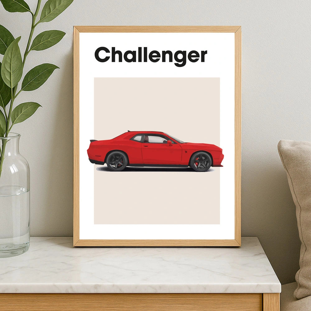 Dodge Challenger Auto rood Poster