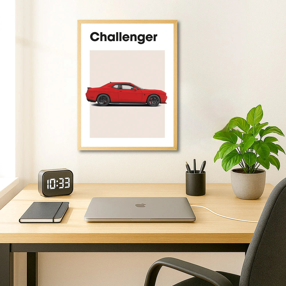 Dodge Challenger Auto rood Poster