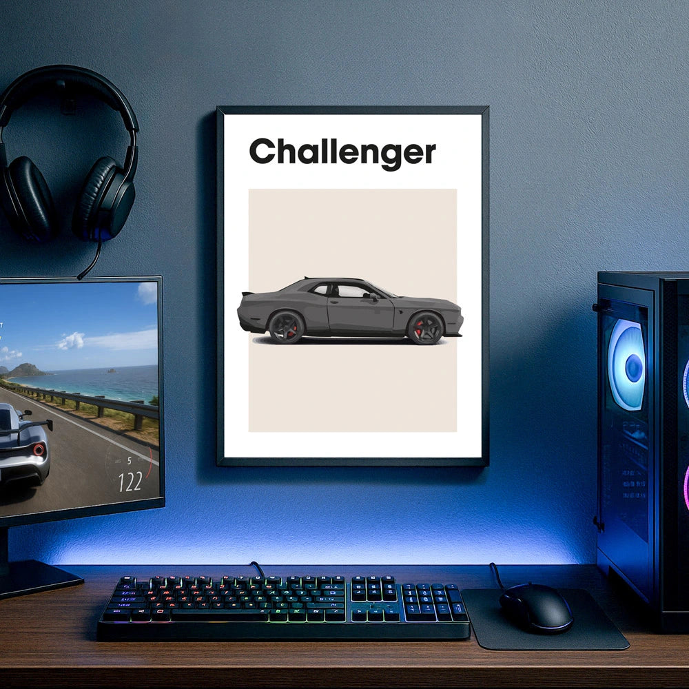 Dodge Challenger Auto Poster Grijs