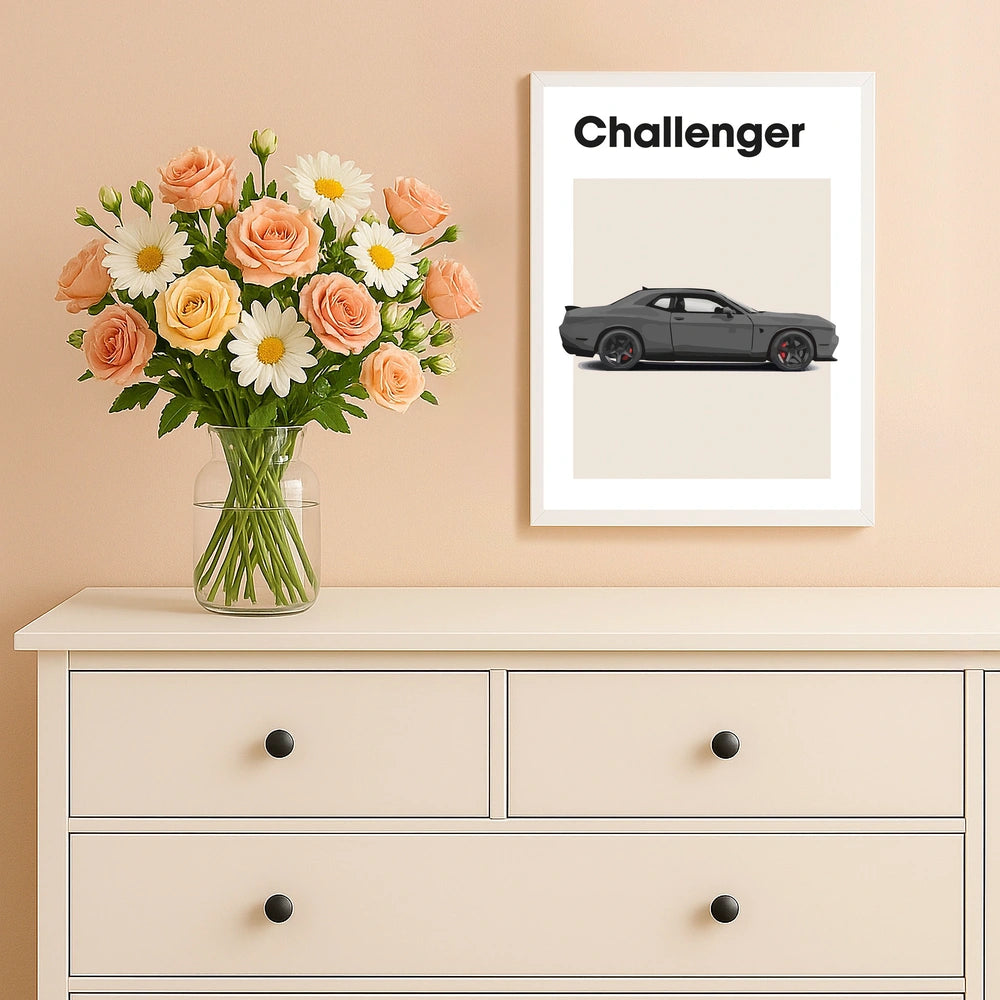 Dodge Challenger Auto Poster Grijs