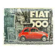 Metallschild Fiat 500 Red car in the street | Nostalgic-Art