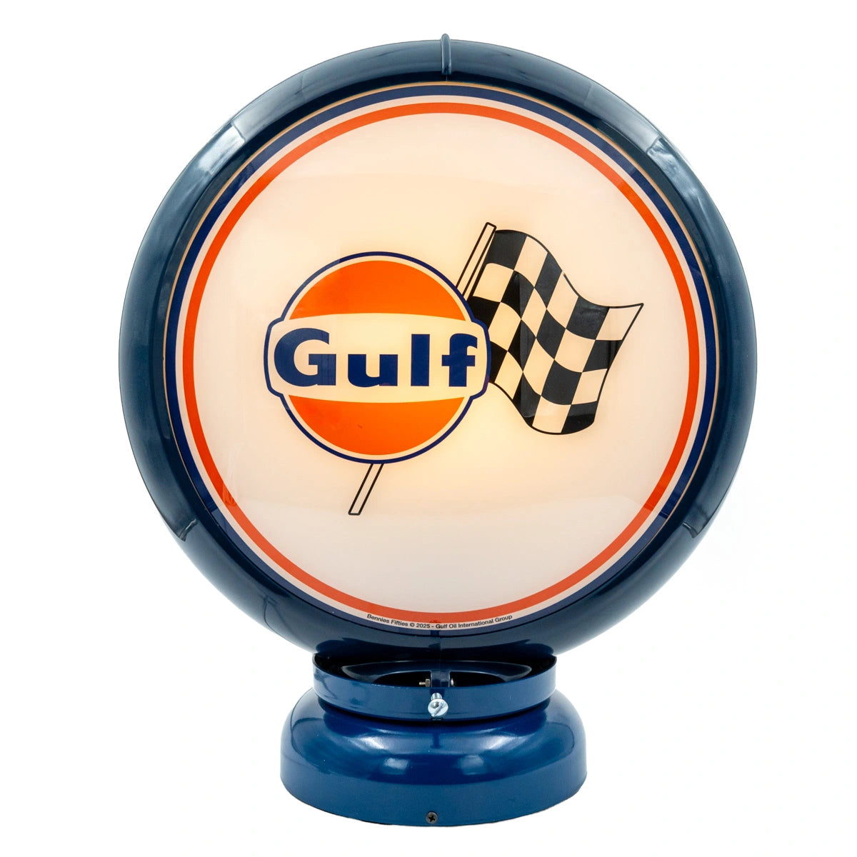 Gulf logo + race vlag benzinepomp globe - Blauw