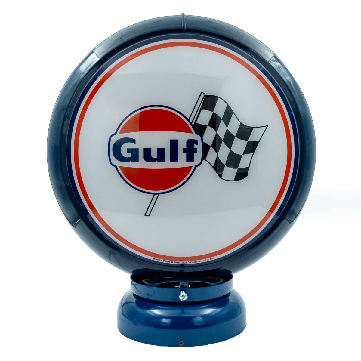 Gulf logo + race vlag benzinepomp globe - Blauw