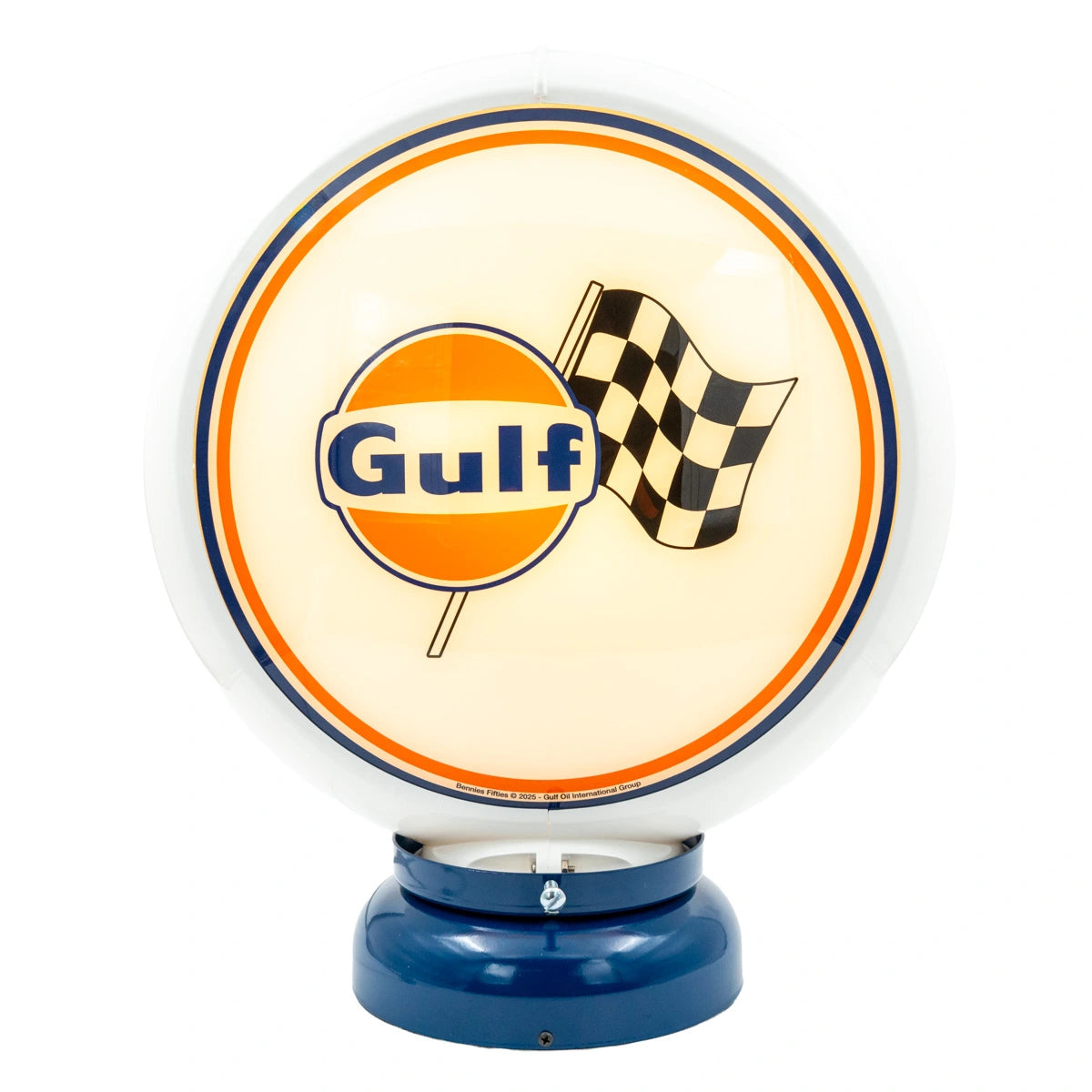 Gulf logo + race vlag benzinepomp globe - Wit/blauw
