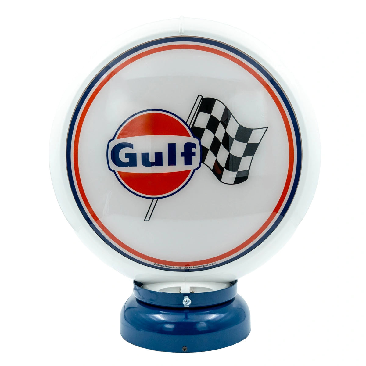 Gulf logo + race vlag benzinepomp globe - Wit/blauw