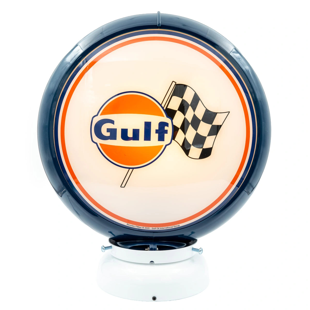 Gulf logo + race vlag benzinepomp globe - Blauw/wit