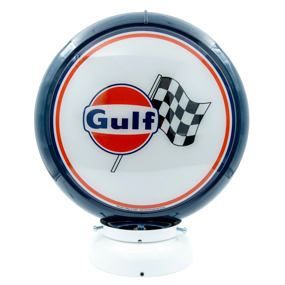 Gulf logo + race vlag benzinepomp globe - Blauw/wit