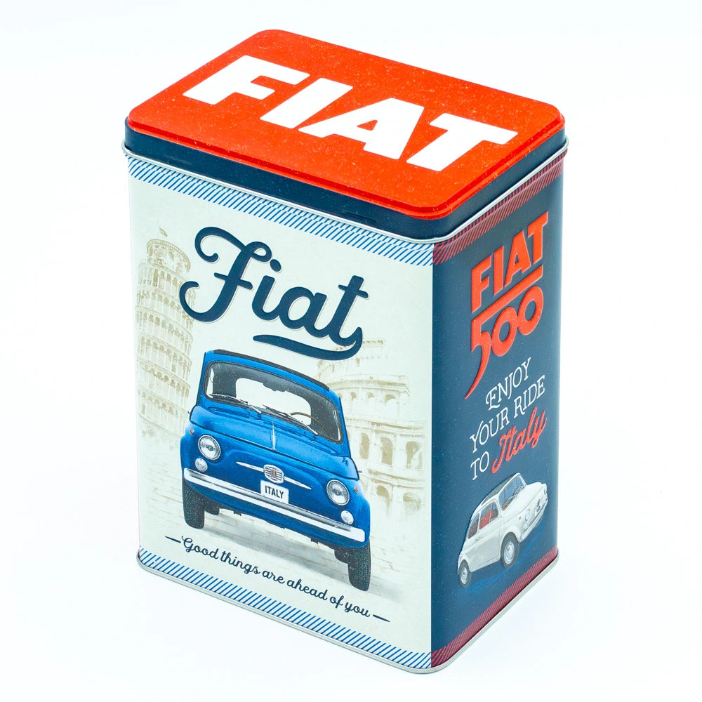 Tinnen blik met deksel Fiat 500 good things are ahead of you | Nostalgic-Art