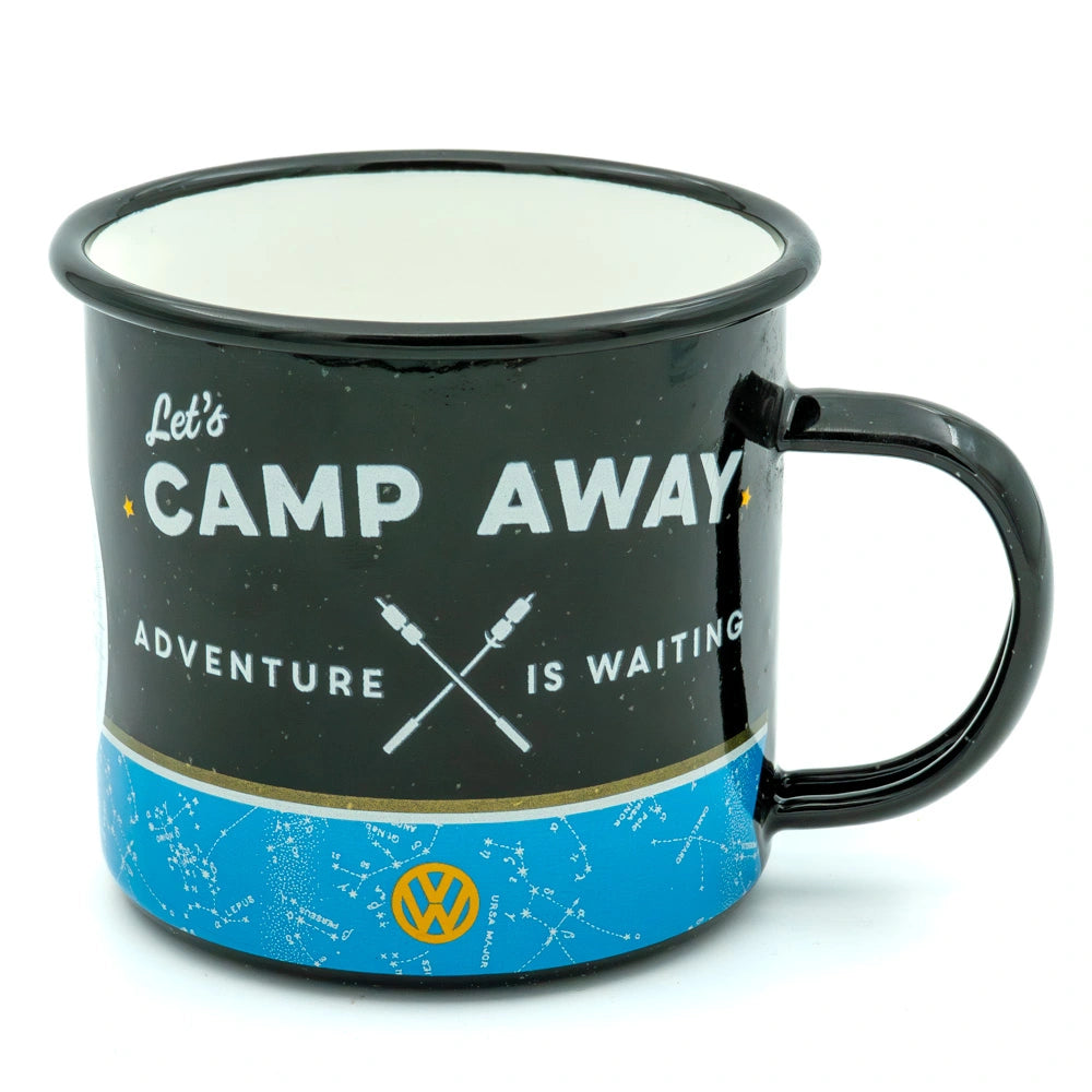 Emaille mok Volkswagen Bulli let's camp away night | Nostalgic-Art