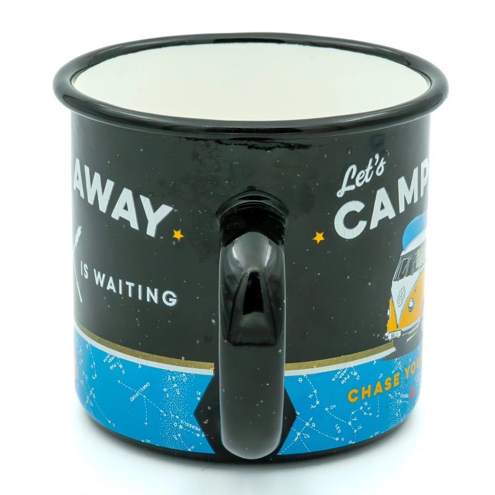 Emaille mok Volkswagen Bulli let's camp away night | Nostalgic-Art