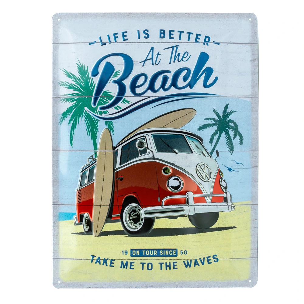 Metalen wandbord Volkswagen Life Is Better At The Beach 30x40cm | Nostalgic-Art