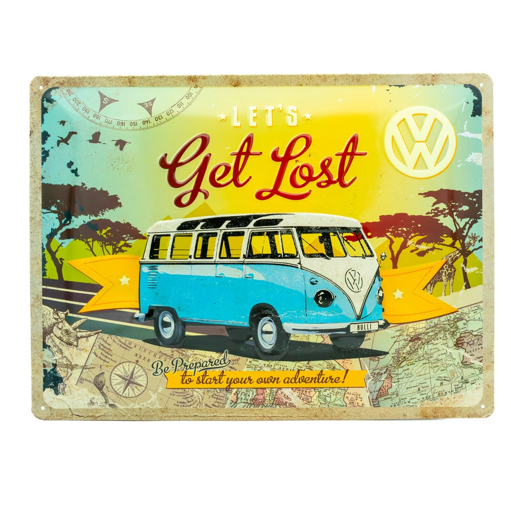 Metalen wandbord Volkswagen Bulli Let's Get Lost met reliëf | Nostalgic-Art