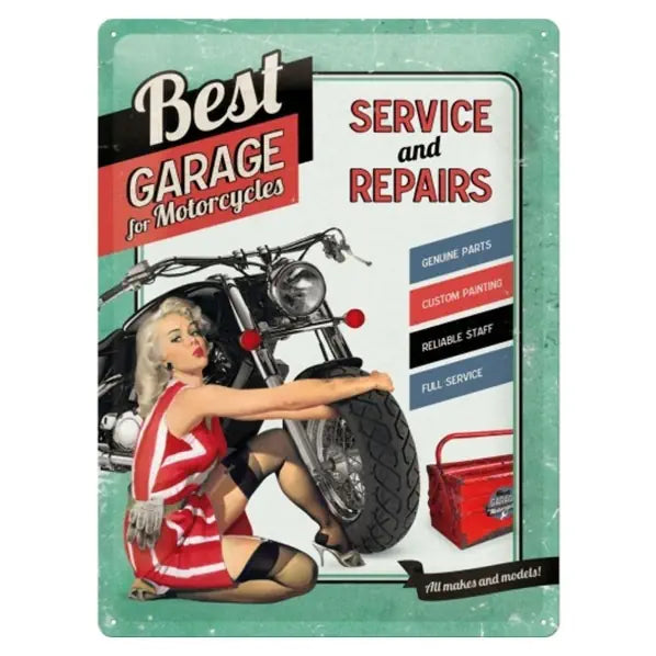 Metal Wall Sign Best Garage For Motorcycles | Nostalgic-Art