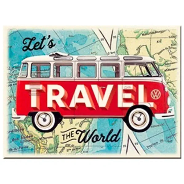 Magneet Volkswagen Bulli Let's Travel The World | Nostalgic-Art