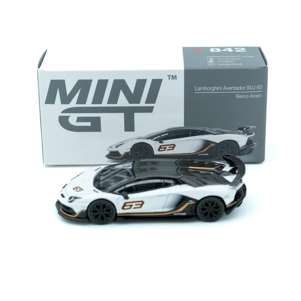 ミニカー MINI GT PORSCHE 911 & LAMBORGHINI SVJ Mini GT Lamborghini Aventador SVJ 63 1:64 Schaalmodel Wit Zwart