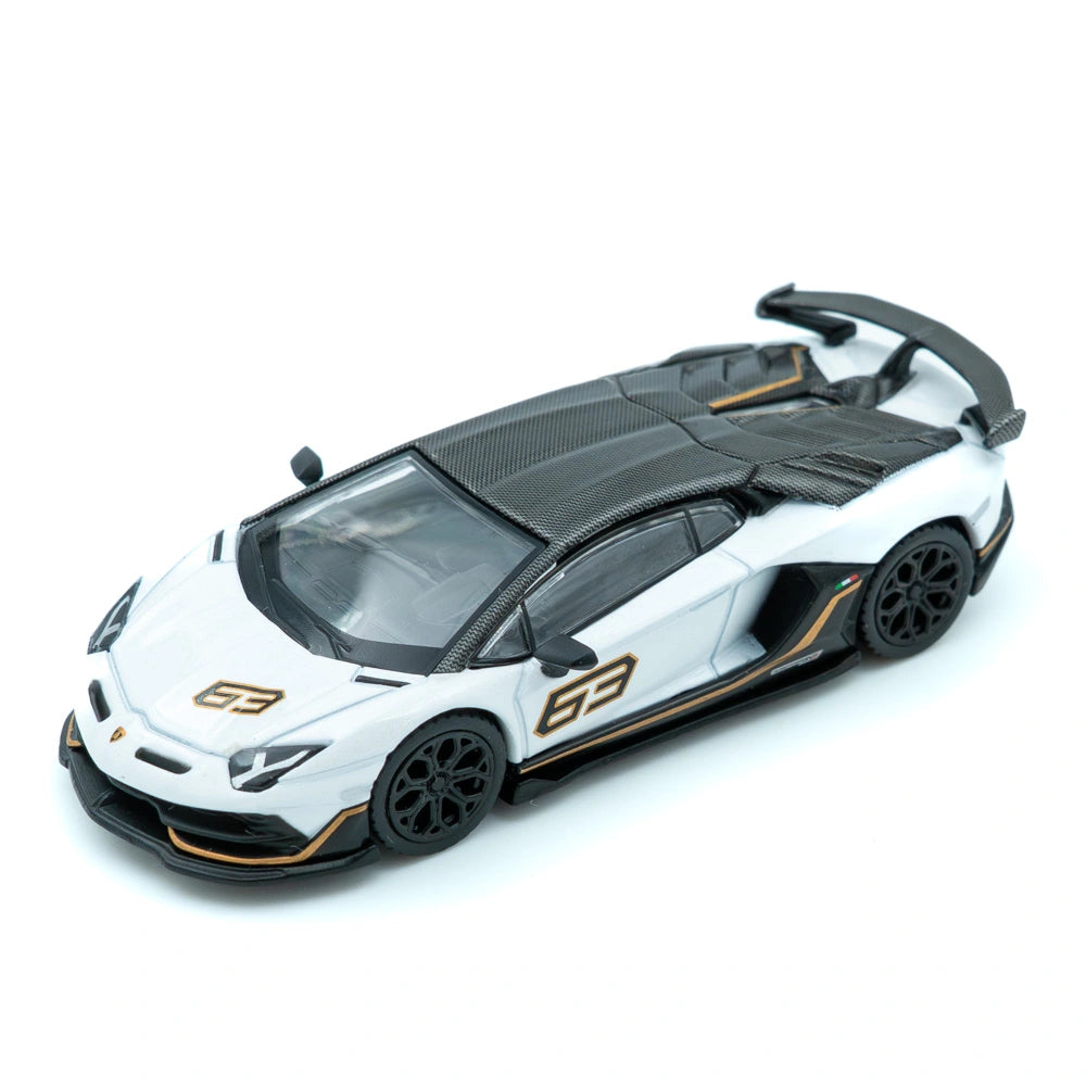ミニカー MINI GT PORSCHE 911 & LAMBORGHINI SVJ Mini GT Lamborghini Aventador SVJ 63 1:64 Schaalmodel Wit Zwart