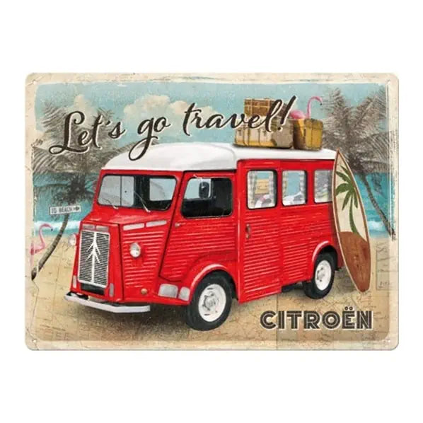Metal Sign Citroen Type H Let's go travel 30x40cm | Nostalgic-Art
