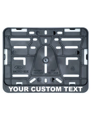 Motorcycle license plate holder with edge and custom text