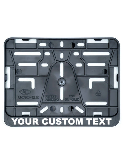 Motorcycle license plate holder with edge and custom text